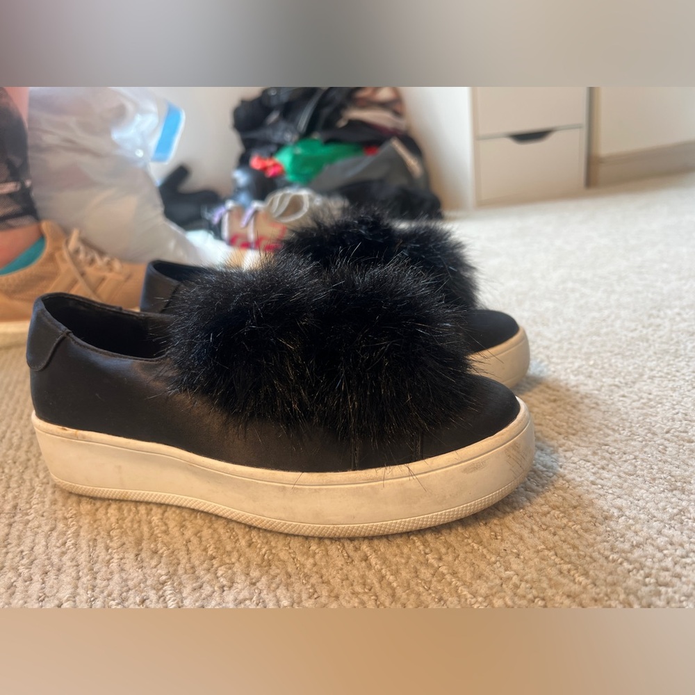 Black Faux Fur Slip-On Sneakers